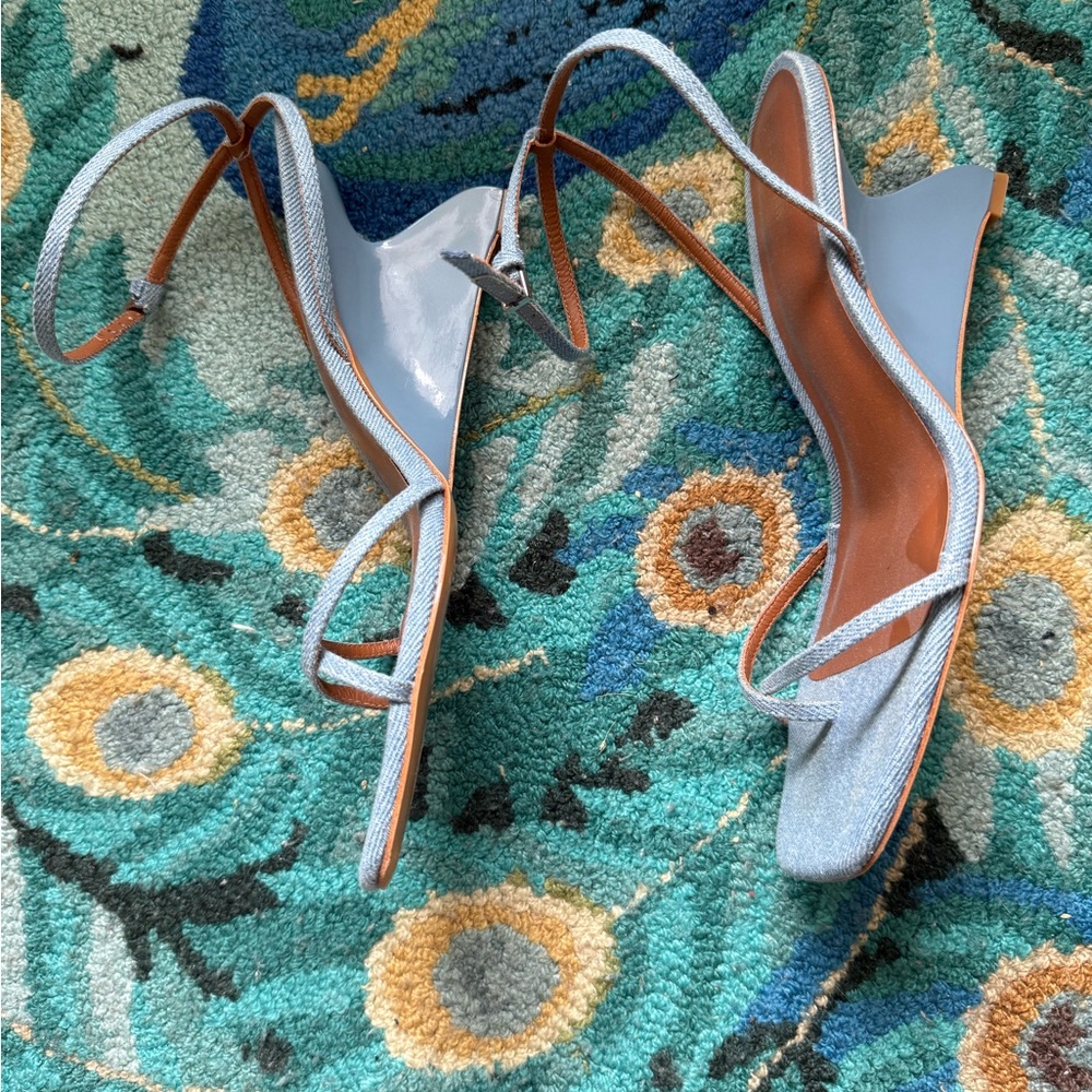 Reformation Emilia Wedge Sandal - Light Denim